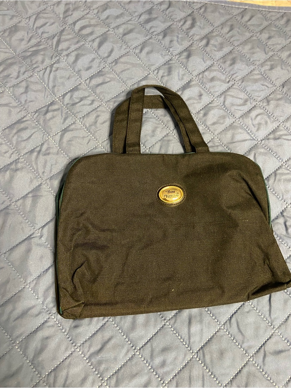 BON VOYAGE Black Nylon BIFOLD Toiletry Top Handle Travel Bag VINTAGE